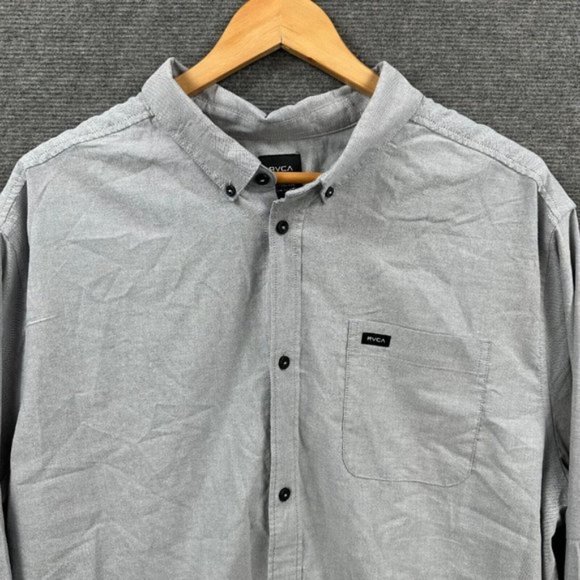 RVCA Long Sleeve Button Down Dress Shirt Casual Slim Fit Mens Size XXL Grey - Picture 2 of 8